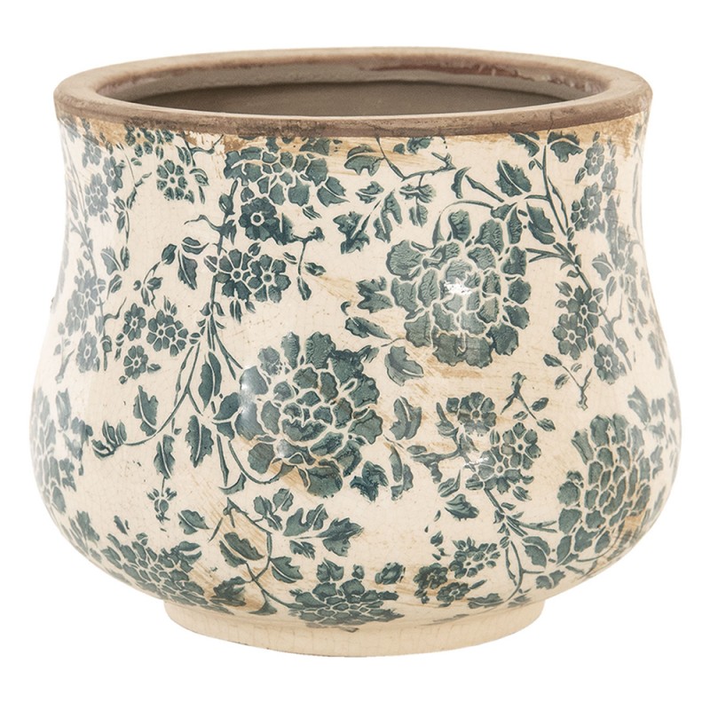 Tutor commentator zeil Clayre & Eef Flower Pot Inside 6CE1034S Ø 15*13 cm Beige, Green Ceramic  Round Flowers