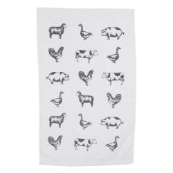 Clayre & Eef Serviette invité 40x66 cm Gris Blanc Coton Rectangle Animaux de la ferme