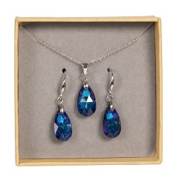 Melady Women's Necklace Earring Set Crystal Blue Metal