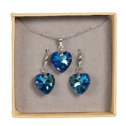 Melady Women's Necklace Earring Set Crystal Blue Metal Hearts