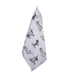 Clayre & Eef Serviette invité 40x66 cm Blanc Gris Coton Rectangle Chiens