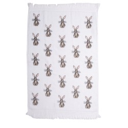 Clayre & Eef Serviette invité 40x66 cm Blanc Marron Coton Lapin