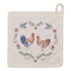 Clayre & Eef Pannenlap  20x20 cm Beige Blauw Katoen Vierkant Kip en Haan