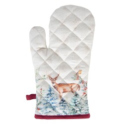 Clayre & Eef Oven Mitt 18x30 cm White Red Cotton Deer