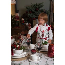 Clayre & Eef Tablecloth 150x250 cm White Red Cotton Rectangle Holly Leaves