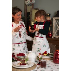 Clayre & Eef Kitchen Apron 70x85 cm White Red Cotton Holly Leaves