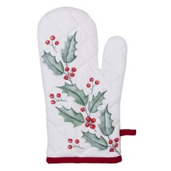 Clayre & Eef Manique de four 18x30 cm Blanc Rouge Coton Feuilles de houx