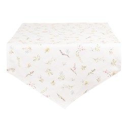 Clayre & Eef Tovaglia da tavolo 50x160 cm Bianco Rosa  Cotone Fiori