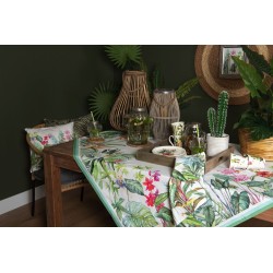 Clayre & Eef Table Runner 50x160 cm White Green Cotton Jungle Botanics