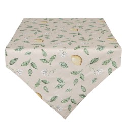 Clayre & Eef Table Runner 50x160 cm Beige Green Cotton Lemon