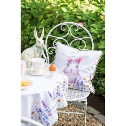 Clayre & Eef Housse de coussin pour coussin de chaise 40x40 cm Blanc Violet Coton Carré Lapin lavande