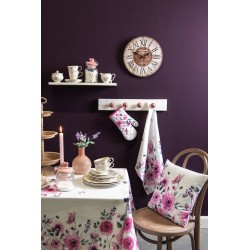 Clayre & Eef Nappe 150x150 cm Blanc Violet Coton Roses