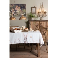 Clayre & Eef Chemin de table 50x140 cm Blanc Marron Coton Rectangle Lapin