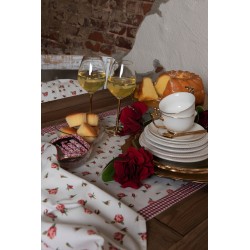 Clayre & Eef Nappe 100x100 cm Rouge Blanc Coton Carré Roses