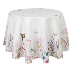 Clayre & Eef Nappe Ø 170 cm Blanc Vert Coton Rond Fleurs