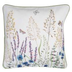 Clayre & Eef Housse de coussin 40x40 cm Blanc Vert Coton Carré Fleurs