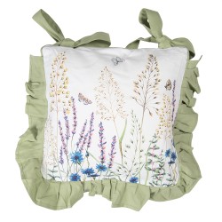 Clayre & Eef Kussenhoes Stoelkussen  40x40 cm Wit Groen Katoen Vierkant Bloemen