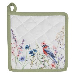 Clayre & Eef Pannenlap  20x20 cm Wit Groen Katoen Vierkant Bloemen