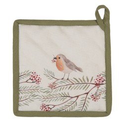 Clayre & Eef Pot Holder 20x20 cm Beige Green Cotton Bird