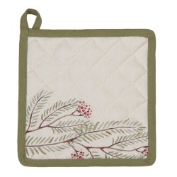 Clayre & Eef Topflappen 20x20 cm Beige Grün Baumwolle Vogel