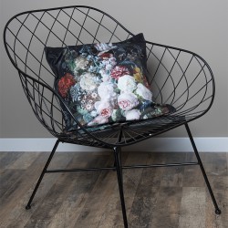 Clayre & Eef Cushion Cover 45x45 cm Black Polyester Square Flowers