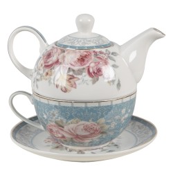 Clayre & Eef Tea for One 400 ml Blue White Porcelain Flowers