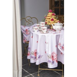 Clayre & Eef Tablecloth Ø 170 cm Pink Purple Cotton Round Roses