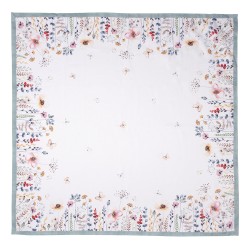 Clayre & Eef Nappe 100x100 cm Blanc Vert Coton Carré Fleurs