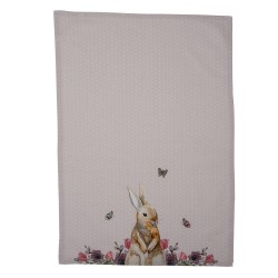 Clayre & Eef Tea Towel  50x70 cm White Pink Cotton Rectangle Rabbit Flowers