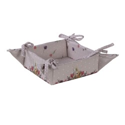 Clayre & Eef Bread Basket 35x35x8 cm Beige Pink Cotton Rabbit Flowers