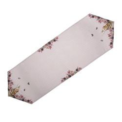 Clayre & Eef Tischläufer 50x160 cm Beige Rosa Baumwolle Kaninchen Blumen