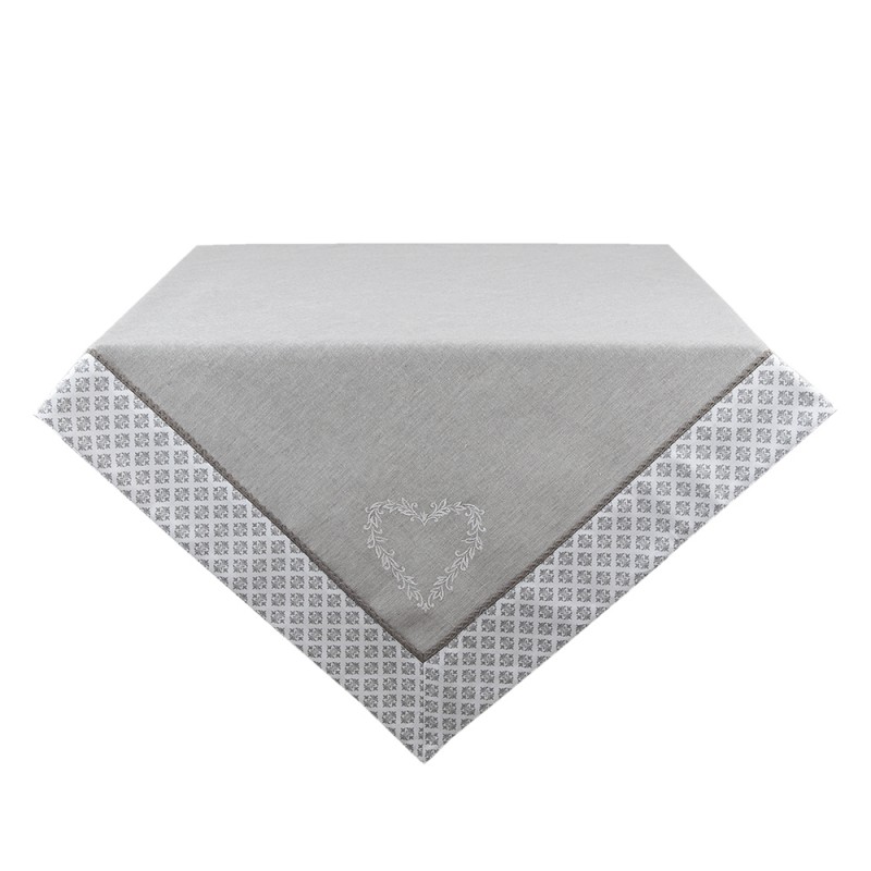 Clayre & Grau 100x100 Karos cm Herzen Quadrat Baumwolle Tischdecke Eef Weiß