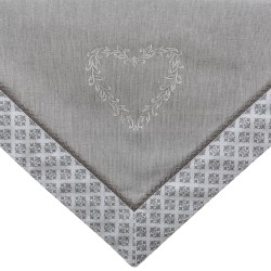 Clayre & Eef Nappe 100x100 cm Gris Blanc Coton Carré Coeurs carreaux