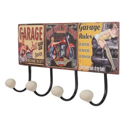 Clayre & Eef Wall Coat Rack 40x5x17 cm Red Black Iron Car Garage