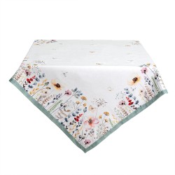 Clayre & Eef Nappe 150x250 cm Blanc Vert Coton Rectangle Fleurs