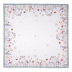 Clayre & Eef Tischdecke 150x150 cm Weiß Grün Baumwolle Quadrat Blumen