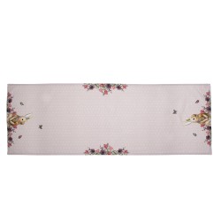 Clayre & Eef Tischläufer 50x140 cm Beige Rosa Baumwolle Rechteck Kaninchen Blumen