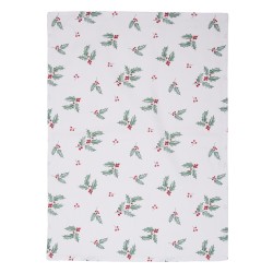 Clayre & Eef Torchon set de 2 50x70 cm Vert Rouge Coton Cerf feuilles de houx