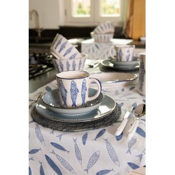 Clayre & Eef Tablecloth 100x100 cm Blue White Cotton Fishes