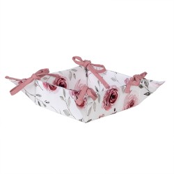 Clayre & Eef Corbeille à pain 35x35x8 cm Blanc Rose Coton Roses