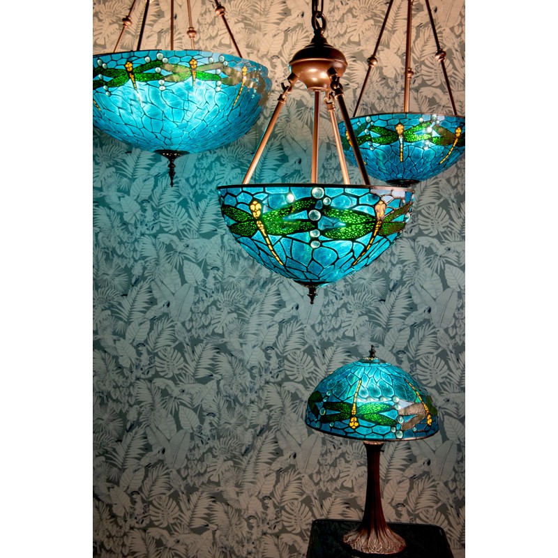 tv station Ongeautoriseerd Verkeerd LumiLamp Hanglamp Tiffany Ø 61x190 cm Blauw Groen Metaal Glas