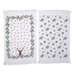 Clayre & Eef Serviette invité set de 2 40x66 cm Blanc Rouge Coton