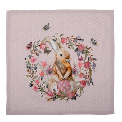 Clayre & Eef Serviettes Coton set de 6 40x40 cm Beige Rose Coton Carré Fleurs de lapin