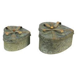 Clayre & Eef Storage Box Set of 2 Grey Metal Heart-Shaped