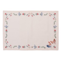 Clayre & Eef Placemats Set van 6  50x35 cm Beige Blauw Katoen Rechthoek Kip en Haan