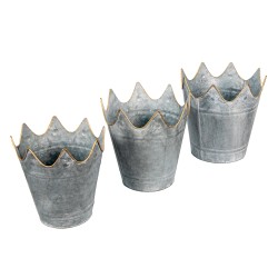 Clayre & Eef Planter Set of 3 Ø 29 Ø 26 Ø 22 cm Grey Metal Crown