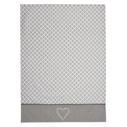 Clayre & Eef Torchon 50x70 cm Gris Blanc Coton Coeurs carreaux