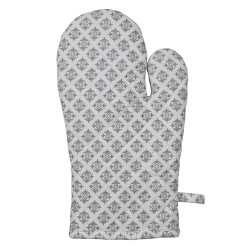 Clayre & Eef Manique de four 16x30 cm Gris Blanc Coton Coeurs carreaux