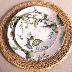 Clayre & Eef Assiette de petit déjeuner Ø 20 cm Blanc Vert Porcelaine Rond Oiseaux