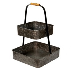 Clayre & Eef 2-stöckige Etagere 31x31x47 cm Grau Eisen Quadrat